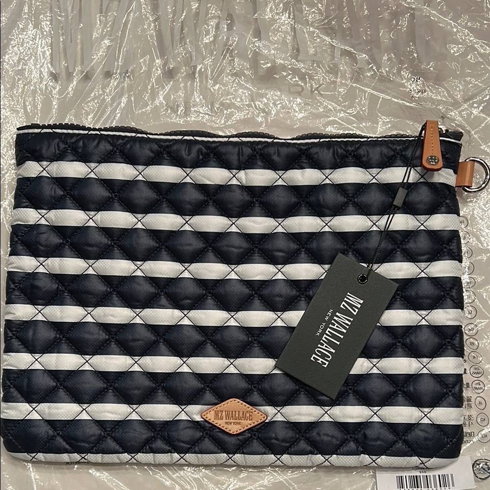 MZ Wallace Navy Blue and White Metro Pouch - NEW
